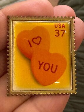 I ♥ You Candy Heart Stamp Pin - Yellow and Orange